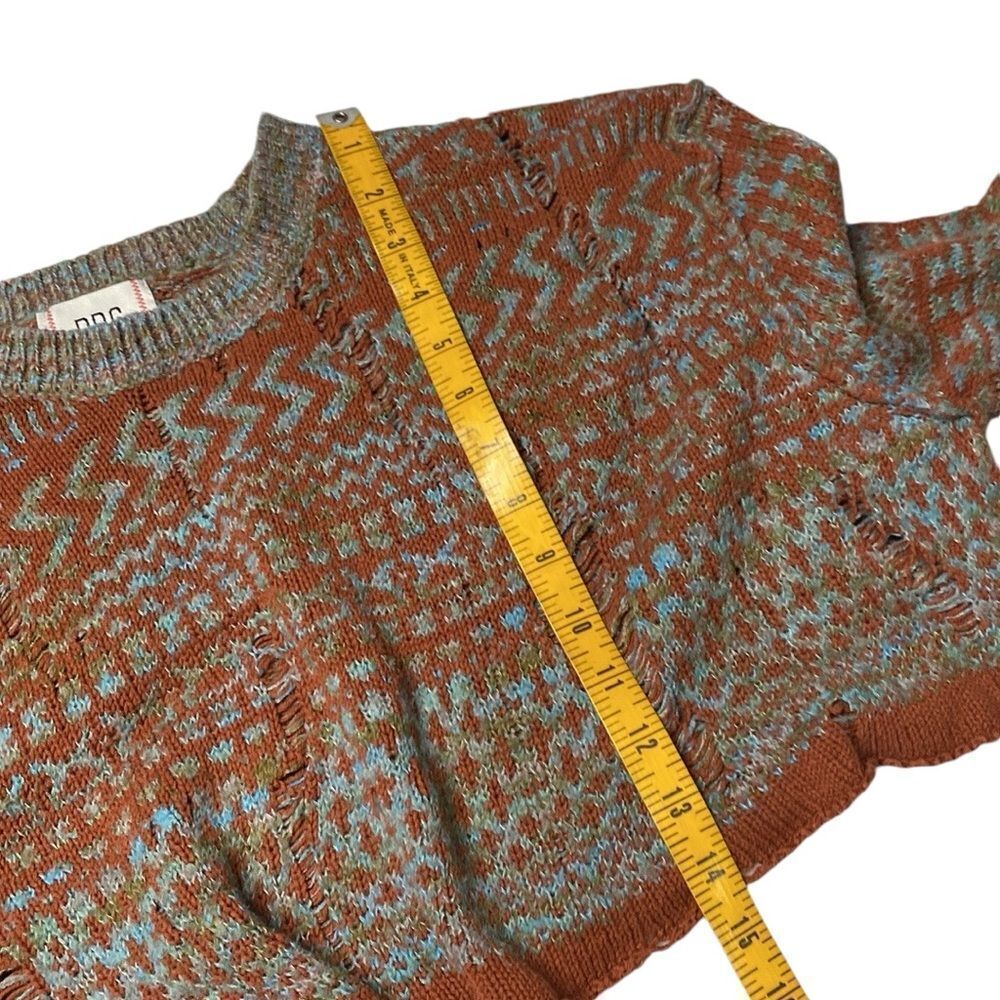 BDG Distressed Brown & Teal Cropped Fair Isle Long Sleeve Sweater - Picture 9 of 10
